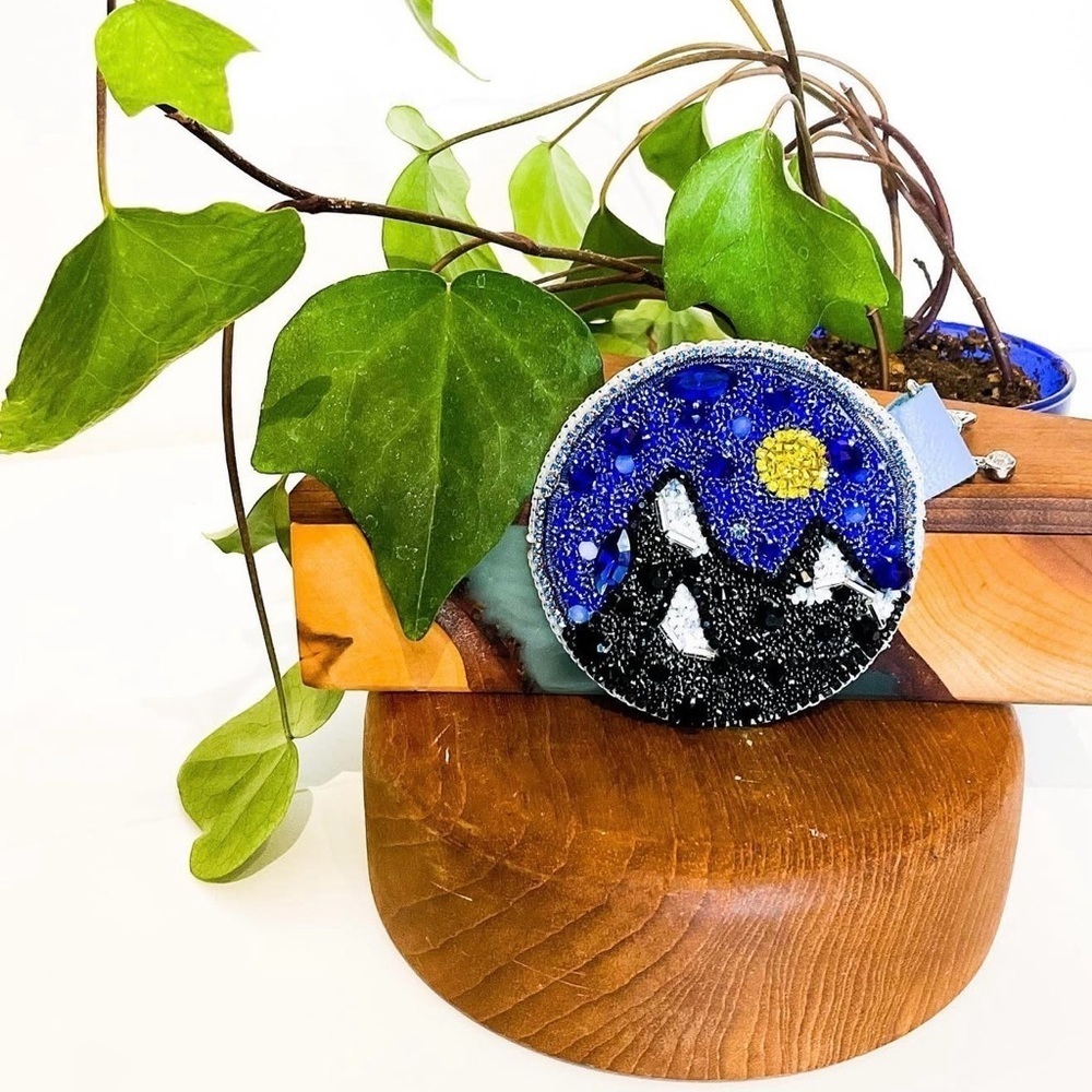Handmade Beaded Mountain Night Sky Bag Charm Keychain | Custom Colours